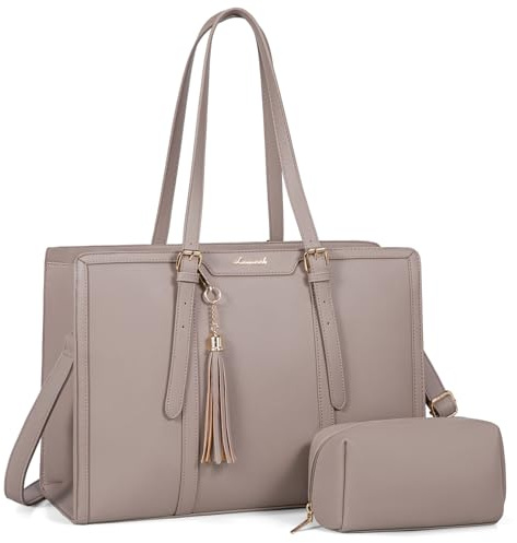 LOVEVOOK Laptop Bags for Women 15.6 inch Leather Handbags Large Tote Bag with Compartments Ladies College Teacher Work Bag Waterproof Shoulder Cross Body Bag for Office Business School Shopping