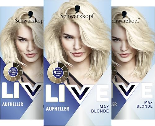 Schwarzkopf Live Aufheller Max Blonde 00B (3 x 142,5 ml), Blondierung für bis zu 9 Stufen Aufhellung ohne Gelbstich, Haare Aufhellen mit Anti-Haarbruch-Technologie