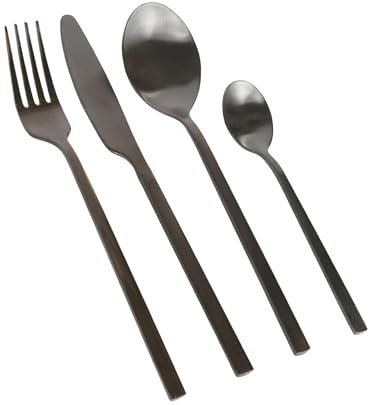 Argon Tableware 16 Piece Black Stainless Steel Cutlery Set – Modern Matte Finish Dining Set for 4 People with Knives, Forks, Spoons & Teaspoons – Dishwasher Safe Tableware