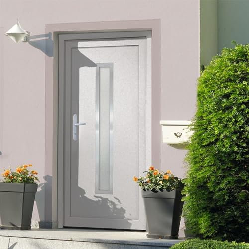 Gecheer Porta Ingresso Esterno PVC Bianco 108x208 cm Sinistra con Maniglie di Spinta e 5 Serrature a Fungo