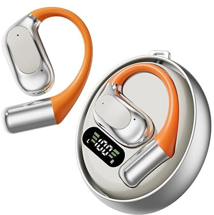 vashoy Bluetooth-Kopfhörer, Bluetooth 5.4-Sportkopfhörer, Open Ear übersetzungskopfhörer, IPX5 wasserdicht, Digitale Anzeige-LED, offener Typ, geeignet für Sport/Fitness/Laufen (Silber)