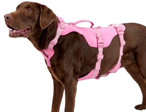 Arblina Escape Proof Dog Harness,Lightweight Full Body Harness for Walking Running Traning Hiking, Adjustable No Pull Pink Dog Harness with Lift Handle and 3 Leash Clip for Medium Large Dogs,Pink