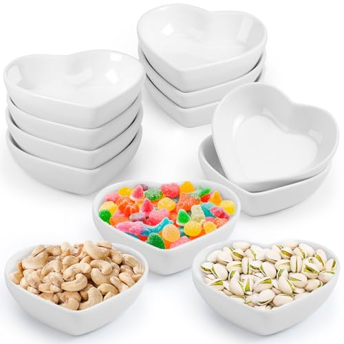 Loppdece 12er-Pack Sojasaucenschalen, weiße herzförmige Dipschalen, 1,5 oz Saucenschale aus Porzellan