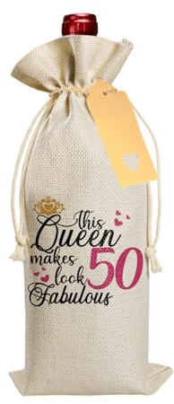 50th Birthday Gifts for Women, Drawstring Wine Gift Bag with Label and Rope, Funny 50th Birthday Wine Bag Gifts for Party Decorative, Best Friend, Wife, Sister, Mom Personalised Birthdays Gift