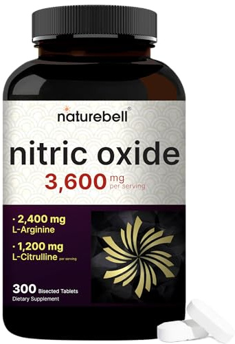 NatureBell Nitric Oxide Supplement for Men & Women – Pre-Workout Formula with L-Arginine & L-Citrulline – 3,600mg, 300 Bisected Tablets (100 Servings) – Max Strength – Non-GMO, Gluten Free*