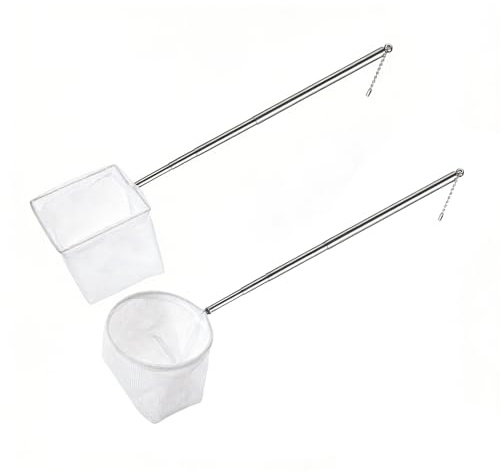 2 PCS Flexible Fish Net Made of Safe Nylon, Fish Tank Net with Extendable Handle and Tiny Mesh, Fishes Tank Accessory for Aquarist to Catch Small Aquatic Pets and Clean Tanks(Square and Round)