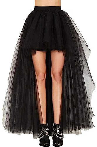 para Faldas de Mujer Negro Punk Irregular Vestido Steam Punk cóctel Gasa Punta Party Rock Cosplay Disfraz