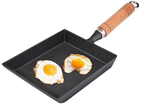 Jeffergarden Japanese Mini Tamagoyaki Omelette Egg Roll Square Stove Pan Cast Iron with Wooden Handle