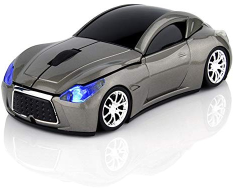Wireless Race Car Mouse, 2.4G Silent Mice with LED Headlight Gray
