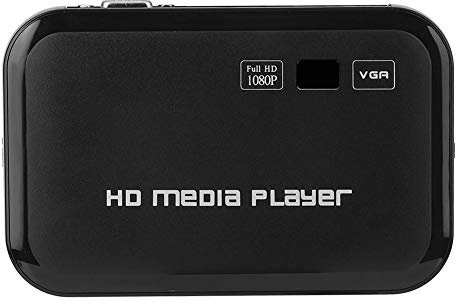 Reproductor multimedia HD, puertos HDMI Reproductor digital portátil 1080P reproducción de video y fotos con unidad USB/tarjetas SD/dispositivos externos, salida HDMI/AV/VGA(Enchufe de la UE)