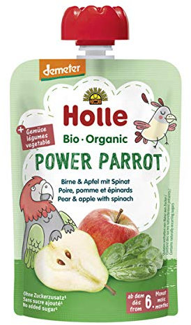 Holle - Quetschie Power Parrot Pouchy Birne Apfel Spinat - 100 g - 12er Pack