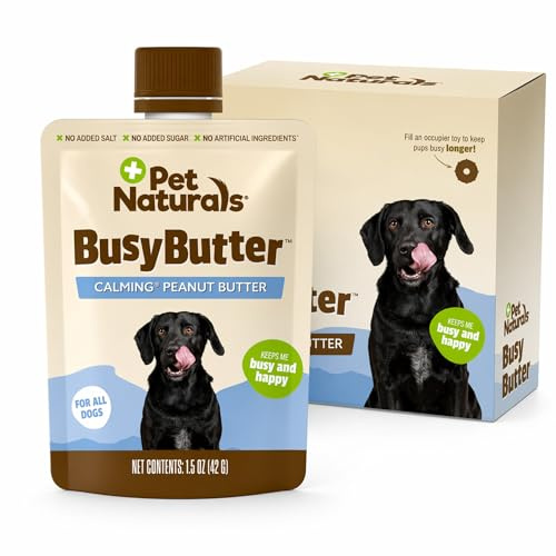 Pet Naturals BusyButter Easy Squeeze Calming Peanut Butter for Dogs, 6 Pouches - Great for Treats, Lick Mats, Training, Calming, and Occupier Toys