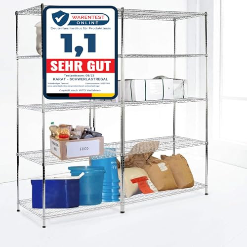 Floordirekt Küchenregal, Gitterregal, Metallregal | Tragkraft ca. 70kg je Boden Multifunktionales Aufbewahrungsregal, Badezimmerregal, Lagerregal, Kellerregal | Chrom (90x35x90cm | 3 Böden) Everest