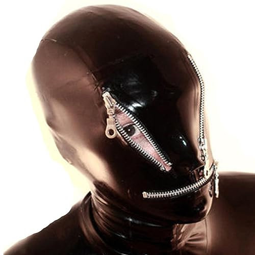 Sexy Latex Maske Erotik Sklave Bondage Maske Extrem BDSM Fetisch Maske Handgefertigt Vollmaske Lassen AtemlöCher Sex Maske für Frauen Männer SM Sex Toys Erotikspiele Sex Spiele Cosplay,XL,Black
