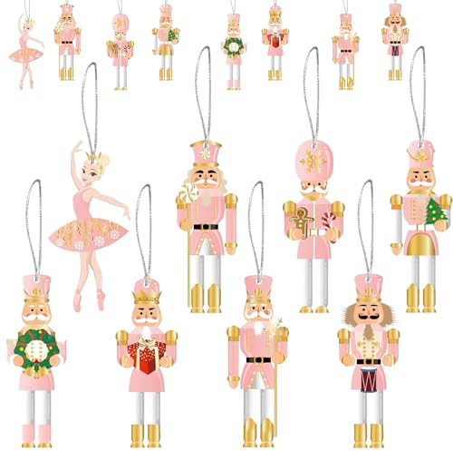 24 Piezas Cascanueces Navidad Adornos de Madera Colgante de Bolas Rosa Decoraciones para Árboles de Navidad Decoraciones Colgantes de Vascanueces para Suministros de Fiesta