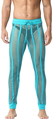 QiaTi Men's Mesh Transparent Muscle Leggings Stretchy Long Trousers with Drawstring