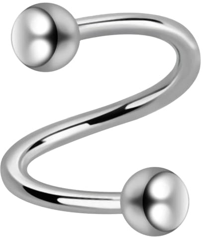 AZARIO LONDON G23 titanio calibro 16 (1,2 mm) bilanciere a spirale con sfera – Piercing per sopracciglio – Orecchio cartilagine – Trago Twisted Barbell, 10mm Length - 3mm Ball, Titanio grado G23,