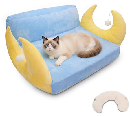 MOYMO Cat Couch with Soft Pillow, Supportive Dog Couch, Cat Sofa with Removable Cover，Cute Moon Shaped, 24 Inch