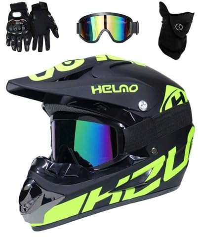 Unisex Integrale Casco da Motocross, con Occhiali Guanti Maschera, Gioventù Bambini Fuoristrada Moto BMX MTB ATV Caschi, Discesa Quad Dirt Bike Enduro Casco, per Ragazzo e Ragazza(Light Green,XL/58-59