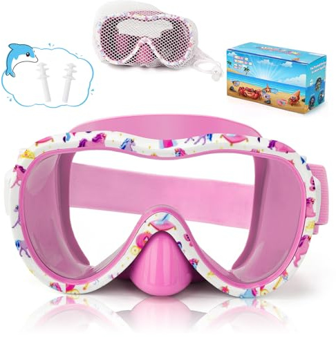 iGym Taucherbrille Kinder mit Stoffband,Schwimmbrille Kinder mit Nasenabdeckung für Jungen Mädchen,Anti-Fog UV-Schutz Taucherbrille Kinder 4-16 jahre,Verstellbare Silikon Schwimmbrille für Kinder