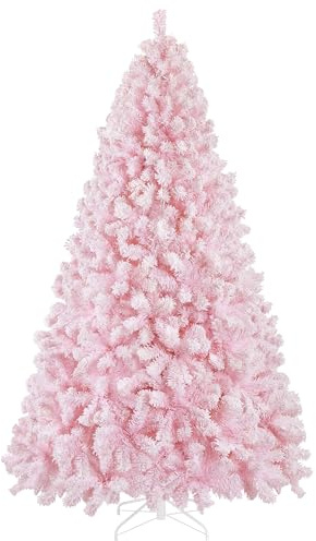 Yaheetech 7.5ft Snow Flocked Christmas Tree with Stand, Soft Branches, Pink | Snow Dusted Hinged Fir Christmas Tree | 1284 PVC Tips, Hinged & Sectional Setup, Foldable Stand | For Holiday Decorative