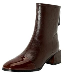 Générique Bottines Femme Cuir Verni Bout Carré Talons Moyens Carrés Fermeture Arrière Confortables Antidérapantes Résistantes Décontractées Bureau