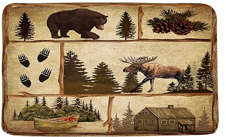 Felpudo para La Entrada Cabaña, Alce, Oso, Granja, Campo, Caza, Animales Salvajes, Ciervo, Alce, Otoño Vintage Alfombra Baño Modernas Alfombra Limpia, para Terraza, Bañera, Cocina, 40x60cm
