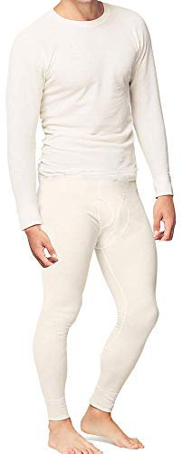 Place and Street Men’s Cotton Thermal Underwear Set Shirt Pants Long Johns White