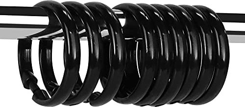 Qulable Black Shower Curtain Hooks Rings, 12 Pcs Circular Plastic Shower Curtain Rings for Bathroom, Plastic Shower Curtain Hooks for Shower Curtain Rod, Black Shower Hooks Rings for Shower Curtain