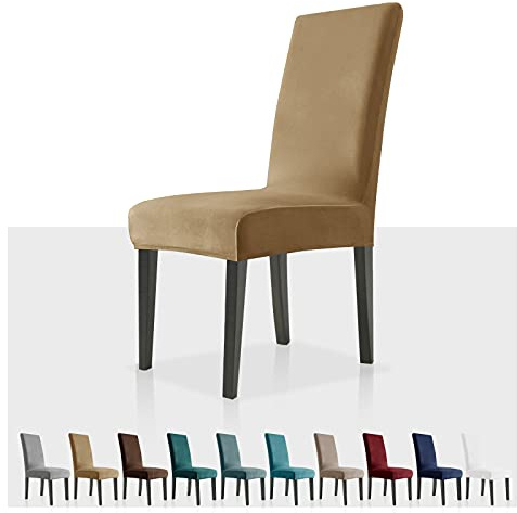 MAXIJIN Stretch Velvet Chair Covers for Dining Chairs Set of 4 Removable Velour Dining Chair Covers Plush Chair Slip Covers for Dining Room,Hotel,Kitchen,Ceremony (Camel, 4)