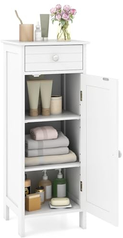 GLACER Floor Storage Cabinet, Multifunctional Bathroom Storage Cabinet with 2 Adjustable Shelves, Ideal for Bathroom, Living Room, 14 x 12 x 34.5 inches (White)