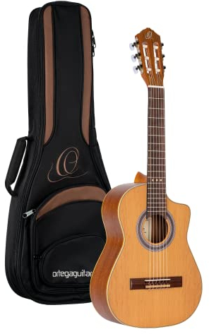 Ortega Guitars Requinto Konzert Gitarre – Deep Body – Requinto Series – Inklusive Gig Bag – Massive Engelmann Zeder, Sapele, Natur (RQ39)