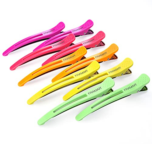 FRAMAR Fermagli Sezionatori al Neon - Clip per Capelli Professionali per Styling e Sezionamento, Senza Pieghe, Ideali per Donne, Confezione da 10