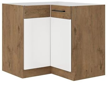 Vigo Eckunterschrank 90x90 Eiche Lancelot Weiß Hochglanz Küchenzeile Einbauküche