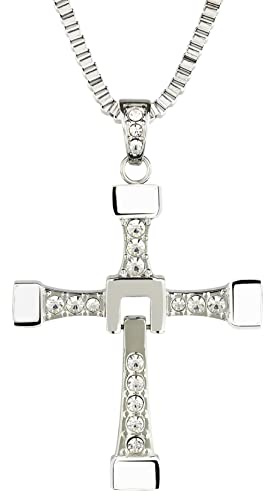 Collana con ciondolo a croce in acciaio inox, gioiello in argento, Acciaio inossidabile