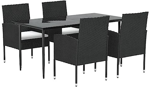 vidaXL Matgrupp för trädgården med dynor 5 delar svart konstrottning, utemöbler, bord och stolar, trädgårdsgrupp, trädgårdsbord och stolar, altangrupp
