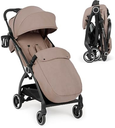 Ickle Bubba Aries Max Autofold Stroller - Feather-Light Design, Multi-Position Recline, Handy Auto-Fold Mechanism, Large Seat from Birth to 22kg with Footwarmer and Cup Holder (Biscuit)