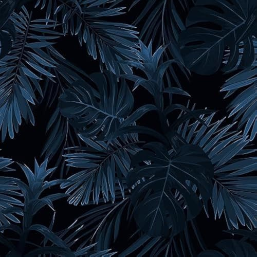 ReWallpaper tapet självhäftande mörkblå 44,5 cm X 3 m väggtapet vardagsrum mörkt foto tapet sovrum lämnar självhäftande folie möbler vintage svart folie självhäftande möbler folie mönster retro