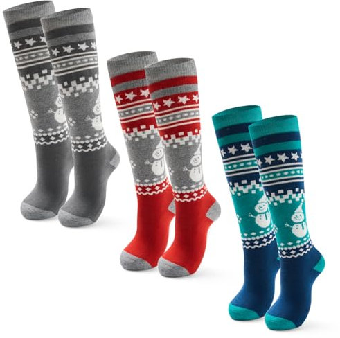 Qterdiz Unisex Kinder Warme Skisocken Jungen Dicke Skistrümpfe Mädchen Thermo Socken für Ski und Snowboard Weihnachten 3 Paar 31-34/10-13 Jahre