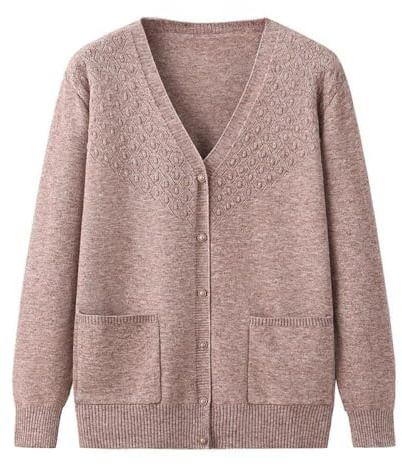 LIROMA Cárdigans con Cuello En V para Mujer, Cárdigan De Punto para Señoras De Mediana Edad Y Mayores, Jacquard Sólido, Cárdigan con Botones De Manga Larga, Suéteres, Abrigo De Punto Cálido