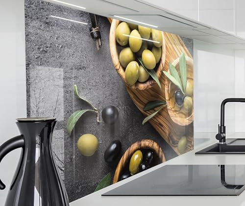 timalo Spritzschutz Wand für Herd, Küche Küchenrückwand Glasoptik | Acryl Glas 2mm | Glasrückwand Acrylglas Wandpaneele Rückwandschutz Platte | 80x60cm Oliven