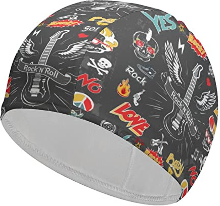 Buytruew Rock Roll Punk Skull 4 - Gorro de natación unisex para cabello corto y largo, para mujeres y hombres, diseño de gorros de baño de piscina