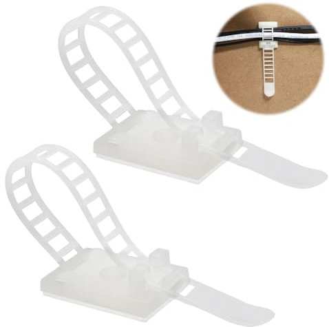 GOIYZTTR 60 Piezas Sujetacables Eléctricos Autoadhesivas Adjustable Con Cinta Adhesive 3M Abrazadera Cable Adhesive Blanco Adecuado para Organizar Cables