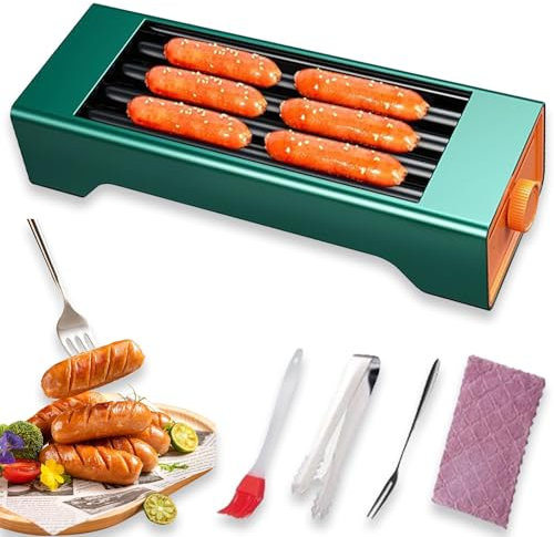 Rouleau à Hot-Dog en Acier Inoxydable, Machine De Cuisson De Gril à Saucisses électrique avec Brosse à Huile, Pinces à Barbecue, Fourchette, Machine à Hot-Dog Antiadhésive, Espace pour 8 Saucisses