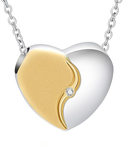 VCCWYQK Collar con urna en forma de corazón para cenizas para mujeres y hombres, joyería conmemorativa, medallón, colgante, recuerdo conmemorativo, regalo para portar cenizas humanas, Acero inoxidable
