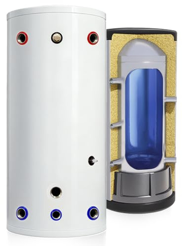 TECHGLOBE – Ballon tampon en acier inoxydable – avec isolation 50 mm – ballon tampon à économie d'énergie – chauffe-eau (200 L)