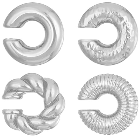 JUGUTA 4Pcs Oreille Cuff Boucles D'oreilles Sans Trou Argent Grands Cartilage Chunky Non Pénétrants Boucles D'oreilles Clip Pour Filles Hypoallergéniques Mode Bijoux Cadeau De Bijoux