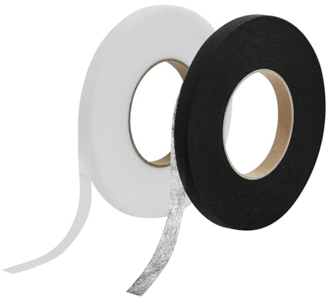 2 rotoli di nastro termoadesivo, 1 cm x 64 m, orlo svelto termoadesivo forte, nastro termoadesivo per tessuti, bianco, nero, per vestiti, gonne, pantaloni, tende