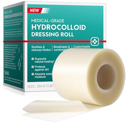 Rotolo Idrocolloidale per la Cura Delle Ferite, Cerotto Impermeabile Tagliabile su Misura da 5 cm x 3,6 m, Cerotto Autoadesivo Ultra Assorbente per Vesciche, Acne, Delicato Sulla Pelle