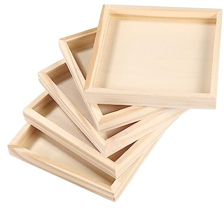 SOPOTUTU 5pcs Unfinished Wooden Storage Trays for Puzzle Organizer Wood Material Reusable Building Blocks Holder for Neat Craft and Hand-eye Coordination Enhancement